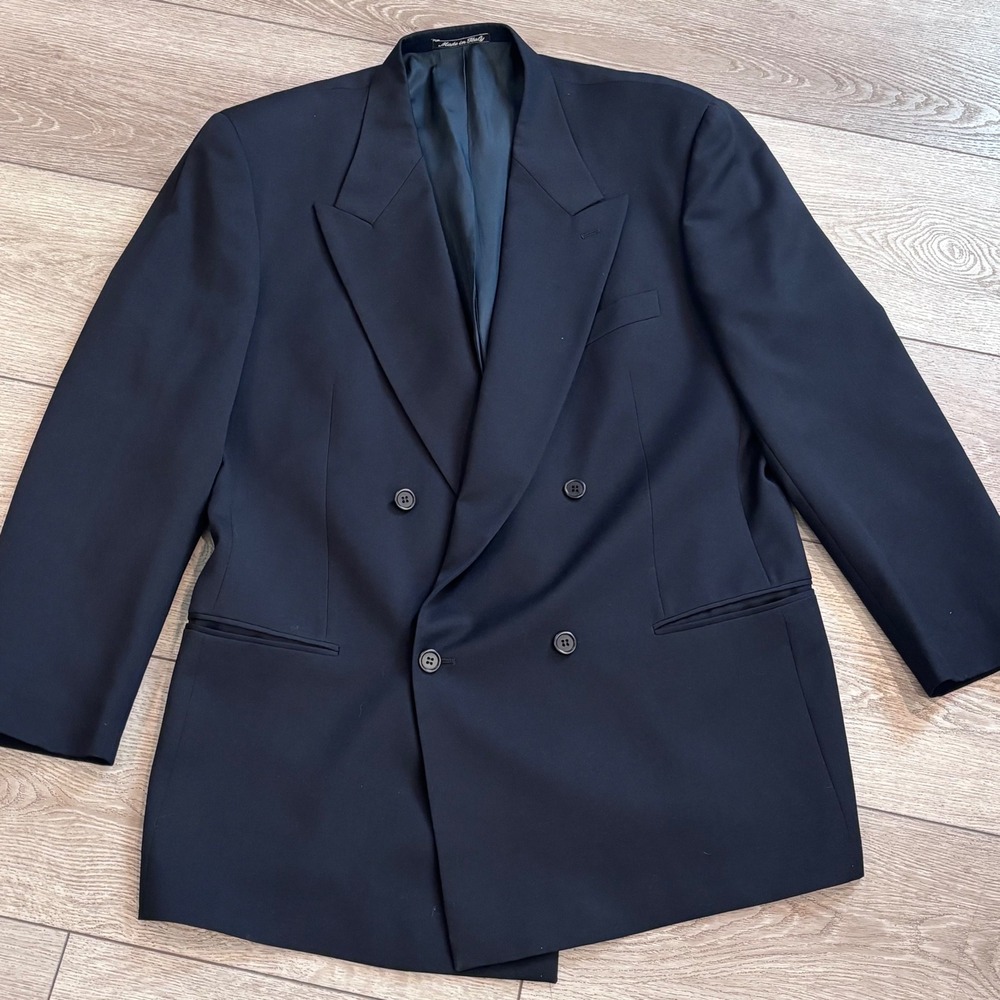 Mani Blazer Mens 42 Navy Blue Double Breasted Peak Lapel Wool Sport Coat Italy